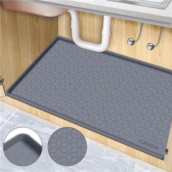 Under Sink Mat, 34" x 22" Waterproof Silicone Under Sink Tray  (Grey) - Picture 1 of 7